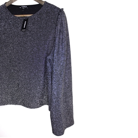 Express NWT Metallic Silver Kimono Sleeve Cropped Hem Top Medium - Picture 6 of 10